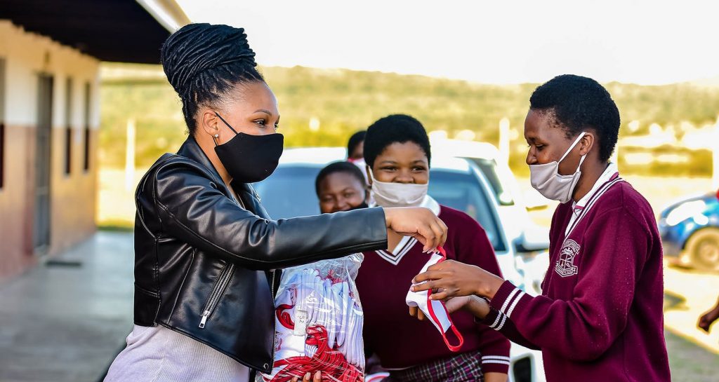 Phindile Gwala Giving Masks to Students